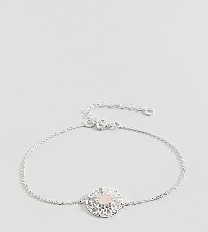 Asos Curve Sterling Silver Faux Rose Quartz Fine Chain Bracelet - Silver