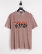 Asos Design Relaxed T-shirt In Brown Toweling With City & Flame Embroidery