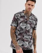 Soul Star Short Sleeve Leaf Print Revere Shirt-black