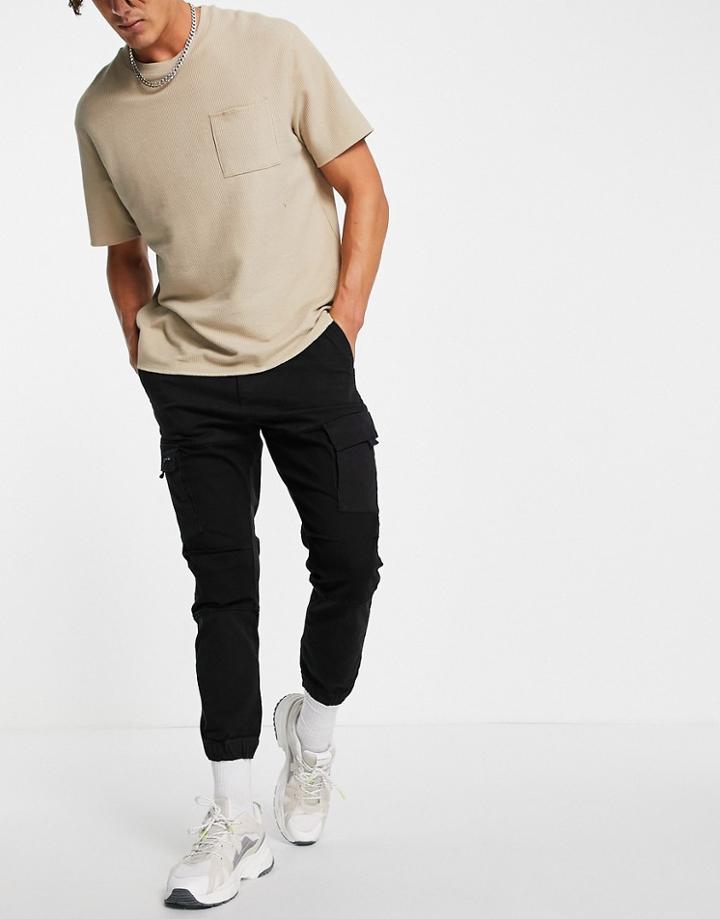 Bershka Belted Cargo Pants In Black