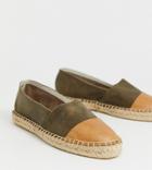 Solillas Exclusive Khaki Suede Espadrilles With Tan Toe Caps-green