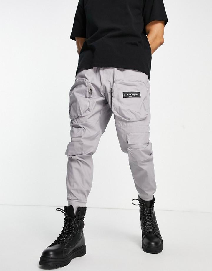 Sixth June Front Zip Pocket Cargo Pants In Gray-grey
