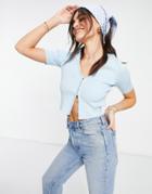 & Other Stories Ecovero Ribbed Fitted Cardigan With Short Sleeves In Blue-blues