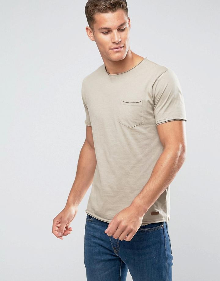 Brave Soul Basic Raw Edge T-shirt - Stone