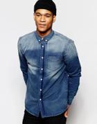 Hoxton Denim Distressed Navy Denim Stock Shirt - Navy