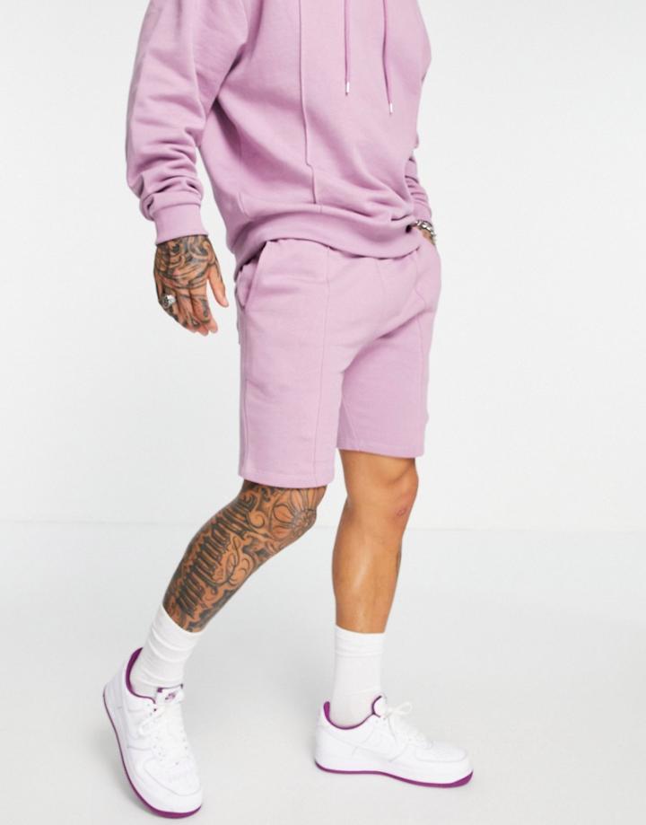 Asos Design Slim Shorts With Pin Tuck In Purple - Part Of A Set