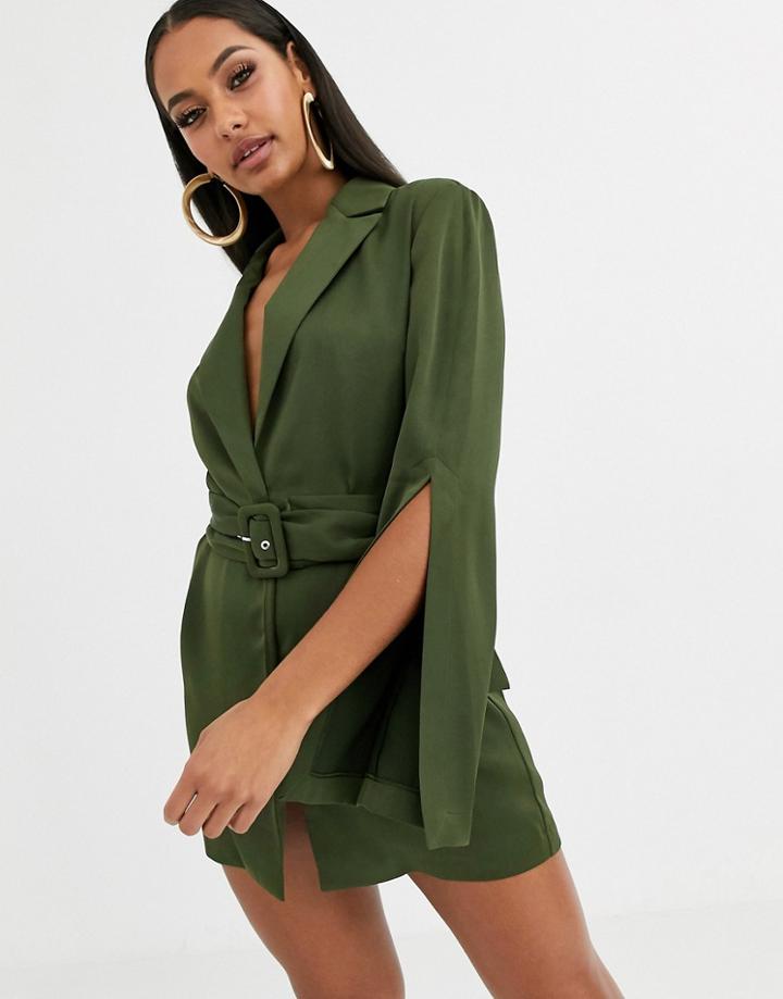 Asos Design Split Sleeve Wrap Waist Longline Blazer