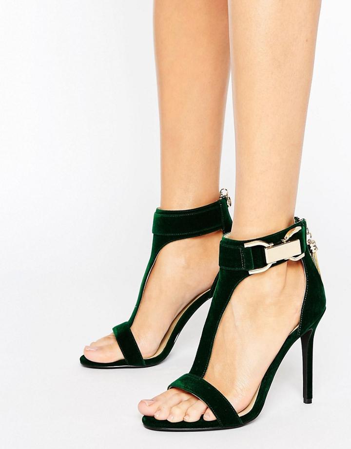 Forever Unique Marchella T-bar Heeled Sandal - Green