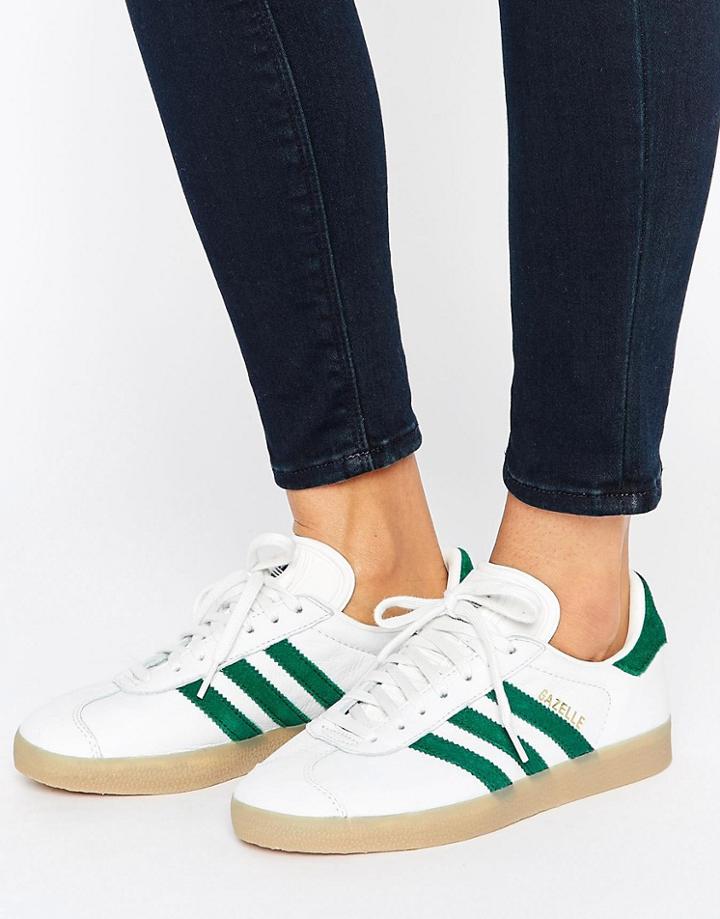 Adidas Originals Leather Gazelle Unisex Sneakers With Gum Soles - Gree
