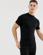 Asos Design Organic Muscle Fit Turtleneck T-shirt With Stretch In Black - Black