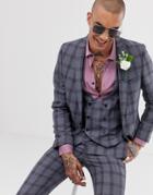 Twisted Tailor Super Skinny Wedding Suit Jacket In Blue Check - Blue