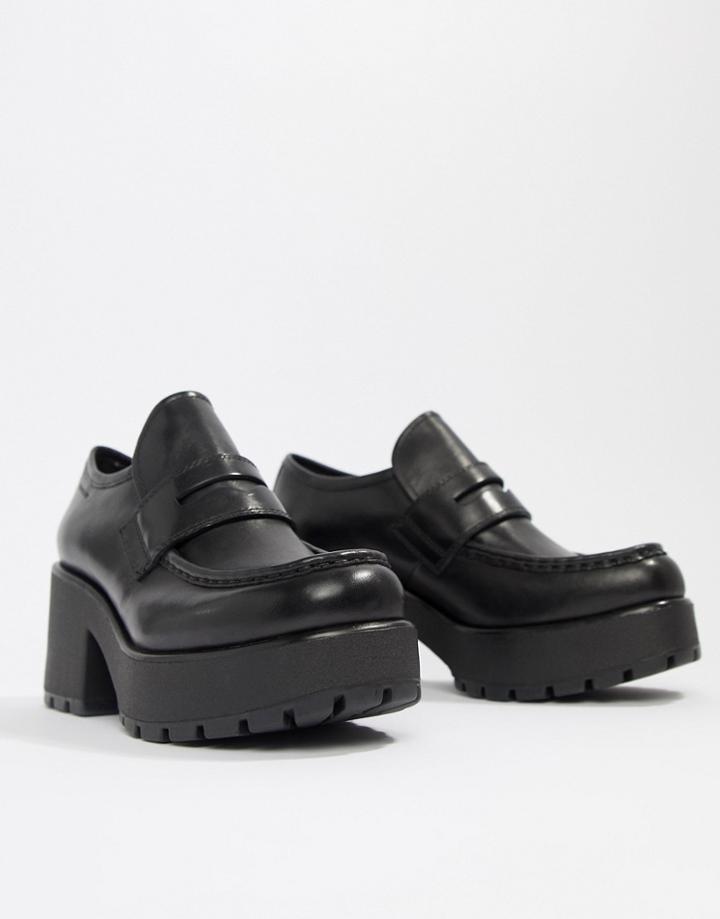 Vagabond Dioon Black Leather Platform Loafer - Black