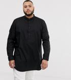 Asos Design Plus Regular Fit Overhead Longline Shirt With Bib Detail In Black - Black