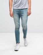 Asos Super Skinny Ankle Grazer Jeans In 12.05oz Mid Blue - Blue