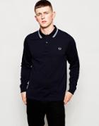 Fred Perry Polo Shirt With Twin Tip Long Sleeves In Slim Fit Navy - Navy