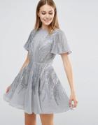 Asos Silver Sparkle Skater Mini Dress - Gray