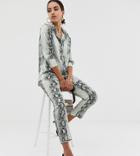 Missguided Slim Satin Pants Two-piece In Gray Snake - Multi