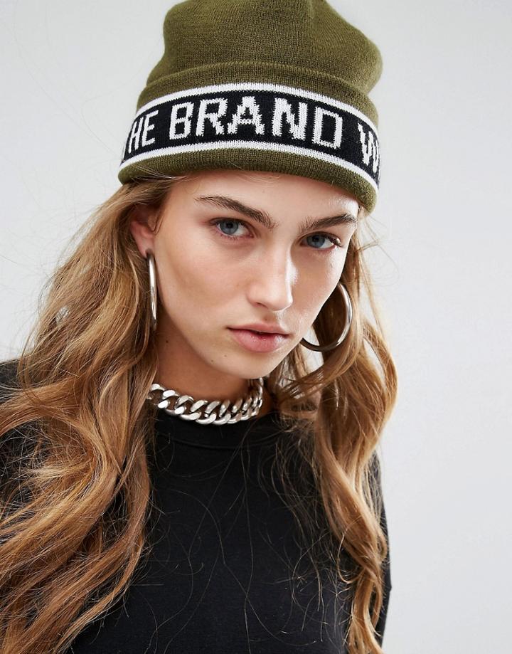 Adidas Originals Knitted Beanie With Three Stripe Logo Trim - Green