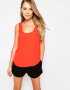 Oasis Scoop Bar Back Woven Vest Top - Orange