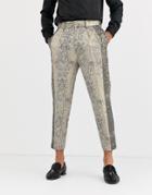Asos Design Tapered Smart Pants In Cut And Sew Snake Print Jacquard-black