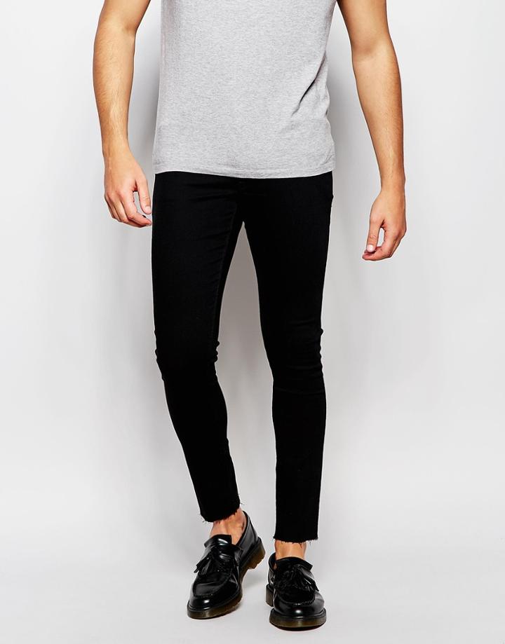 Asos Extreme Super Skinny Jeans With Raw Hem - Black