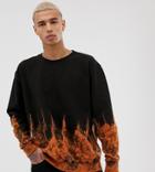 Reclaimed Vintage Sweatshirt With Flame Effect Tie Dye - Black