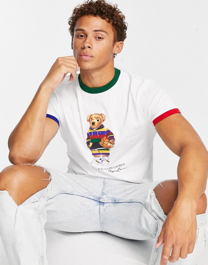 Polo Ralph Lauren Slim Fit T-shirt Street Basketball Bear Print In White