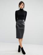 Oasis Faux Leather Pintuck Wrap Pencil Skirt - Black