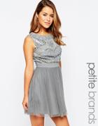 Maya Petite Skater Dress With Embellished Top And Tulle Skirt - Gray