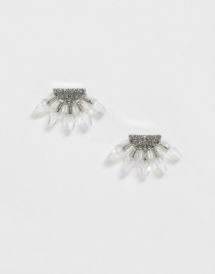 Asos Design Earrings With Crystal Stud And Beads In Silver Tone - Silver