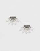 Asos Design Earrings With Crystal Stud And Beads In Silver Tone - Silver