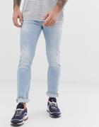Jack & Jones Intelligence Slim Fit Abrasion Jeans In Light Wash-blue
