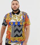 Asos Design Plus Relaxed Polo With All Over Baroque Print - Multi