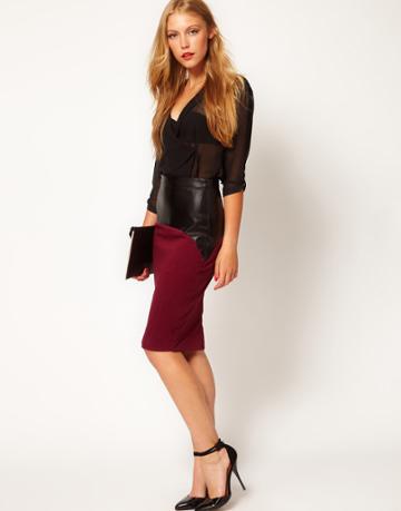 Asos Pencil Skirt With Leather Look Trim