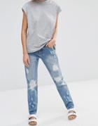 Minkpink Street Riot Distressed Boyfriend Jeans - Mid Vintage Blue