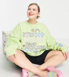 Daisy Street Plus Relaxed Sweatshirt With Mix Retro Graphics In Lime-green