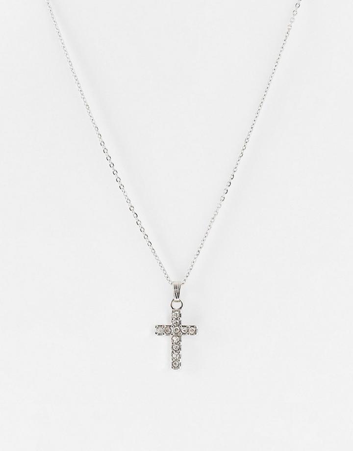 Reclaimed Vintage Inspired Unisex Necklace With Cross Pendant In Silver
