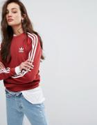 Adidas Originals Burgundy Three Stripe Boyfriend Sweatshirt - Red