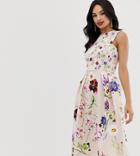 True Violet Exclusive Skater Midi Dress In Floral Print