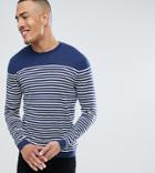 Asos Design Tall Breton Stripe Sweater In Navy - Navy