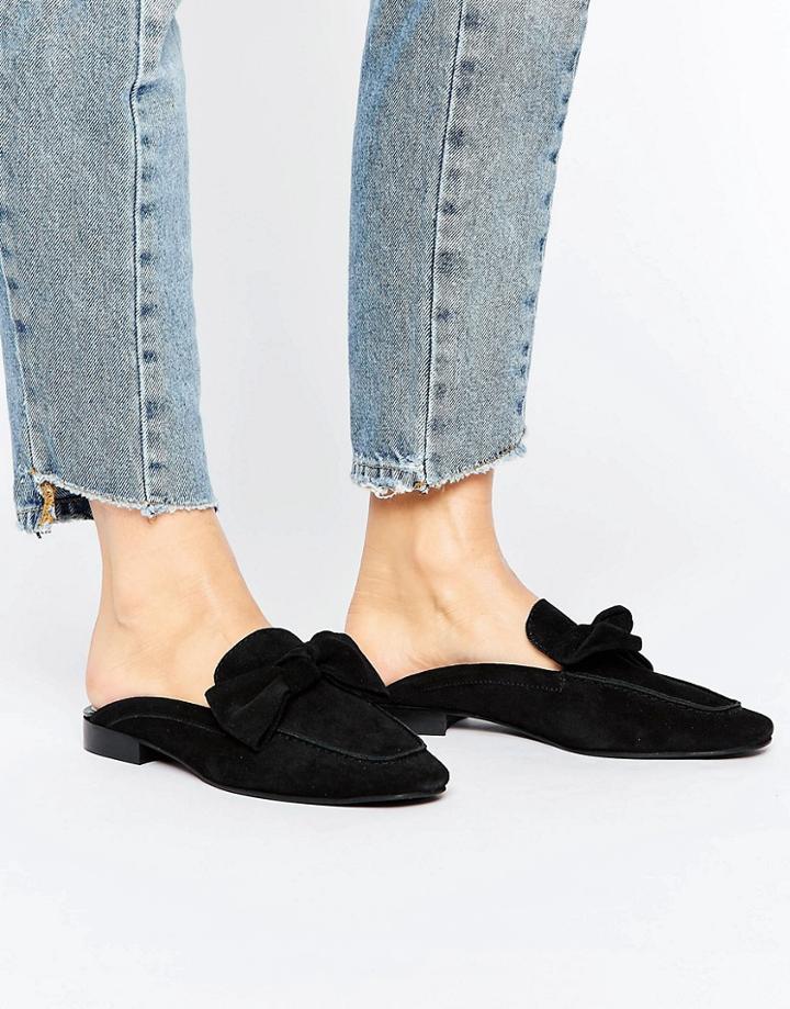 Park Lane Suede Bow Mule Loafer Shoe - Black