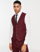 Asos Design Skinny Linen Mix Suit Vest In Burgundy-red