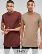 Asos 2 Pack Super Longline T-shirt With Crew Neck Save 15%