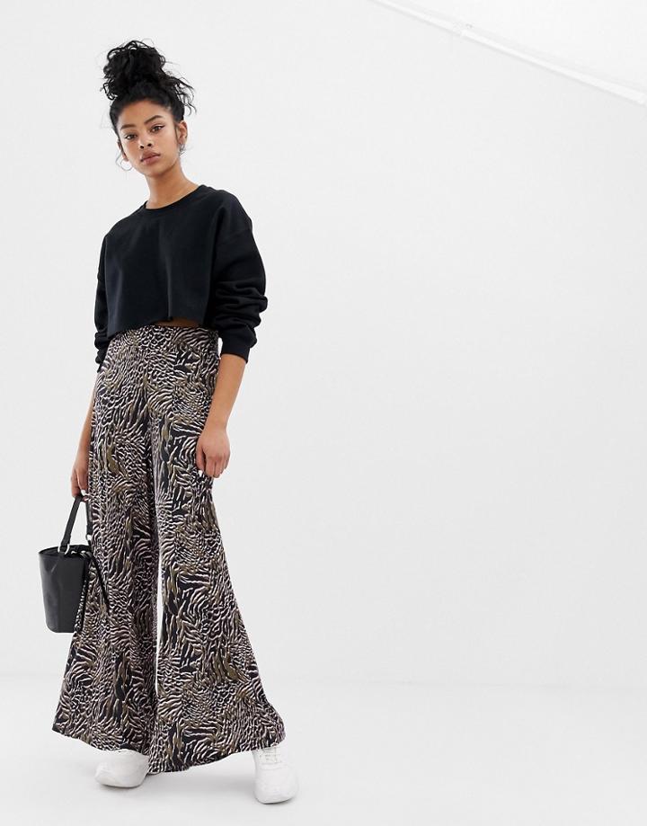Asos Design Wide Leg Pants In Abstract Animal Print - Multi