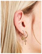 Allsaints Set Of Three Stud And Hoop Earrings With Cross Detail In Gold
