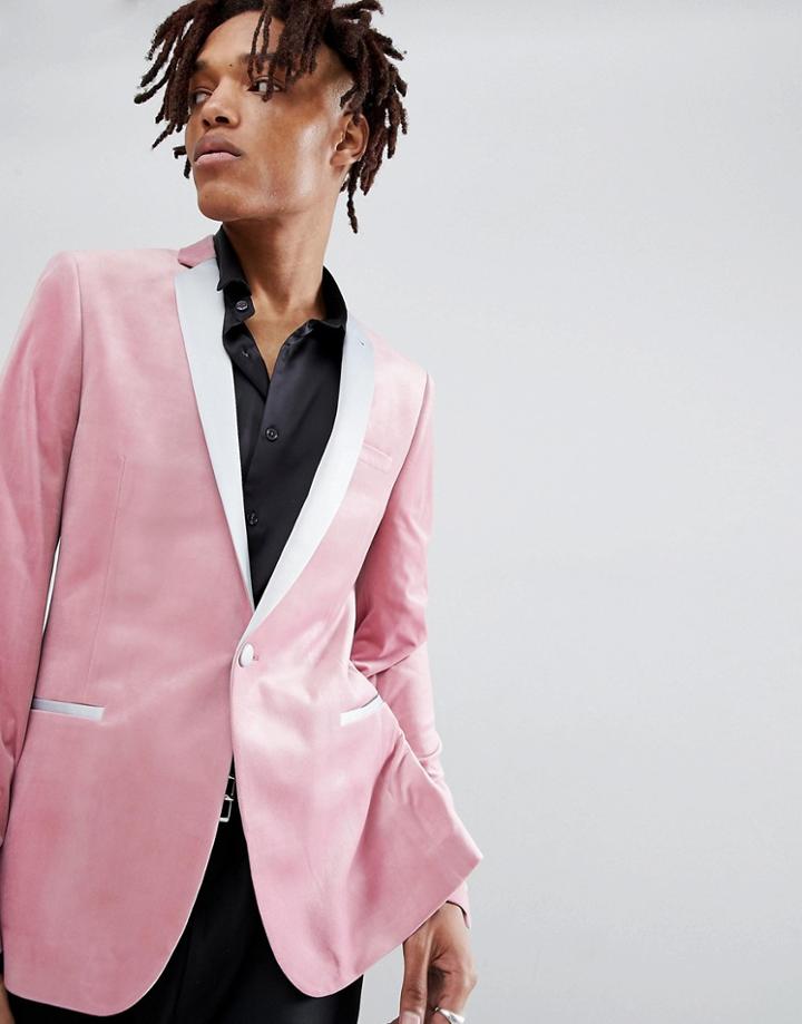 Asos Super Skinny Blazer In Dusky Pink Velvet - Pink