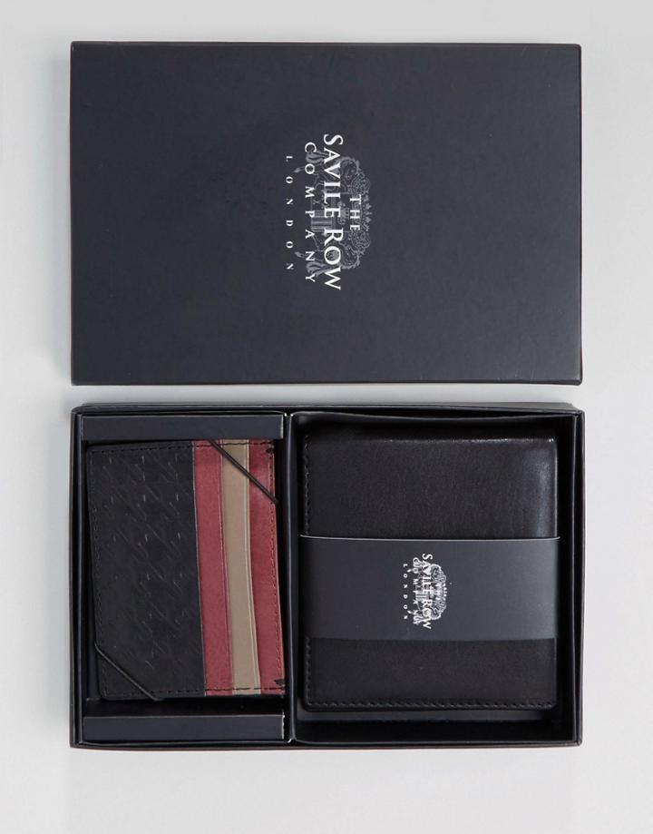 Saville Row Leather Wallet And Card Holder Set - Black