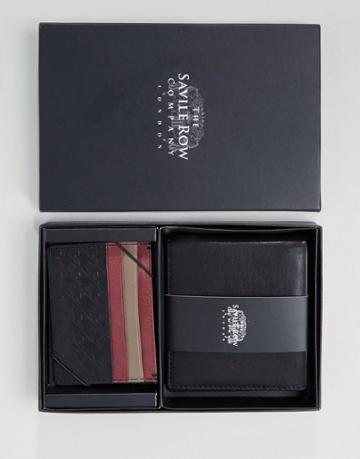 Saville Row Leather Wallet And Card Holder Set - Black