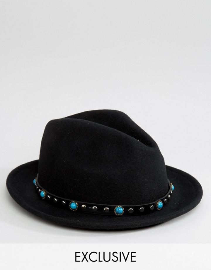 Reclaimed Vintage Fedora With Trim - Black