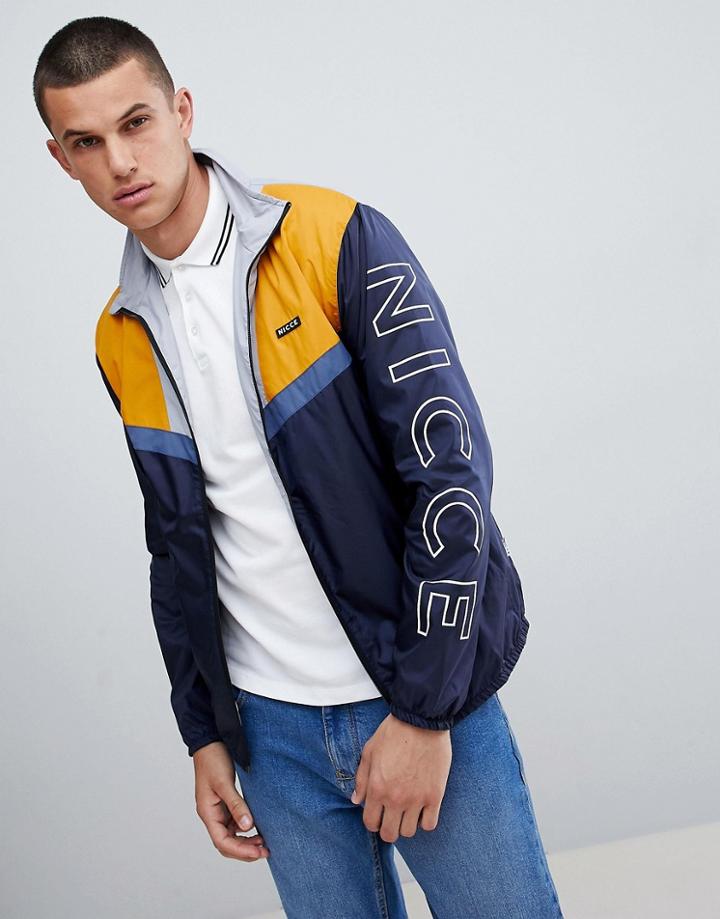 Nicce Motion Windbreaker Jacket In Colour Block - Navy